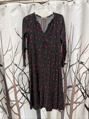 Black Maxi Dress with Red Heart Print Long Sleeves by